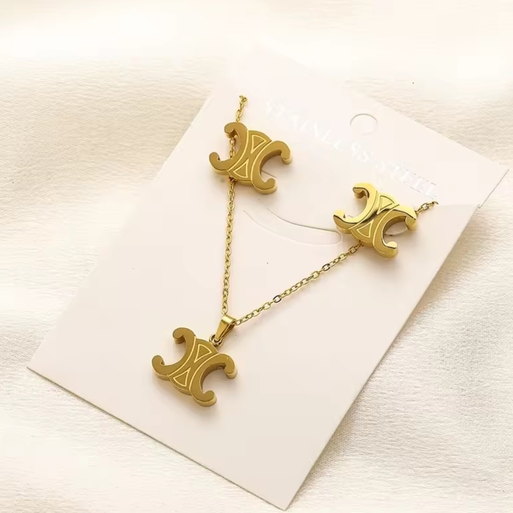 Chic Gold Stainless Steel Necklace and Earrings Set
